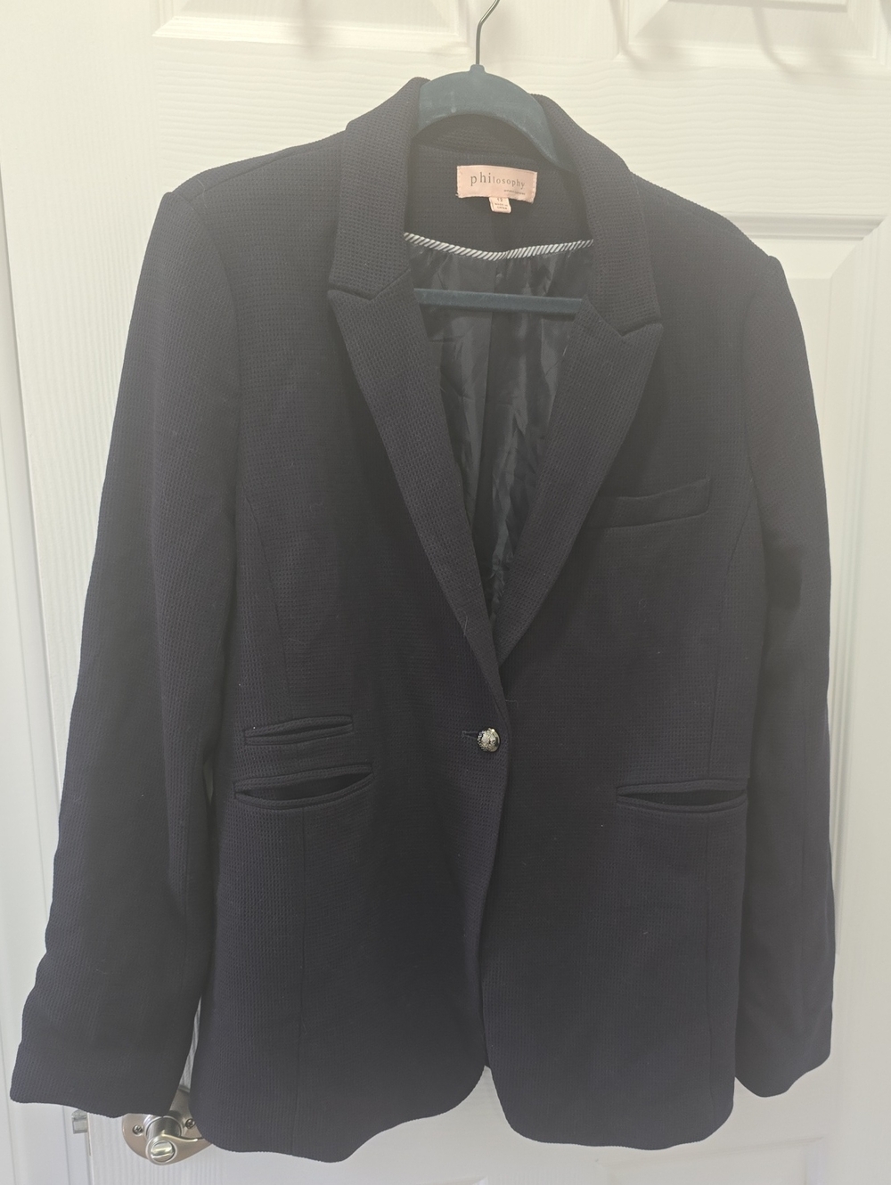 Philosophy Textured Navy One-Button Blazer